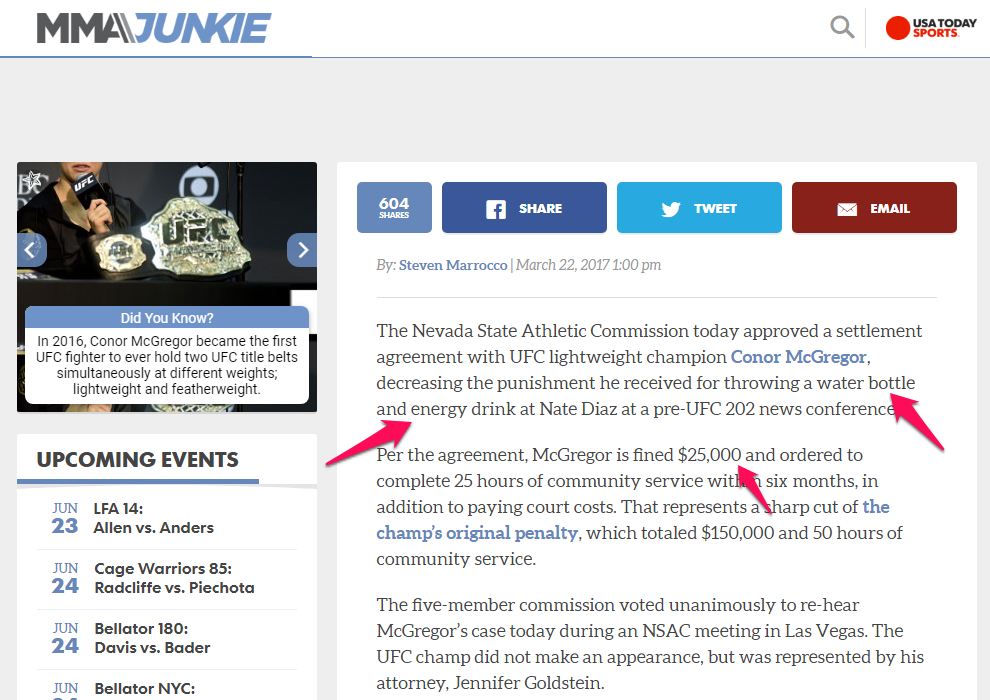 mma junkie conor mcgregor 25,000 fine