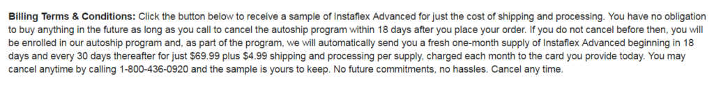 instaflex terms and conditions