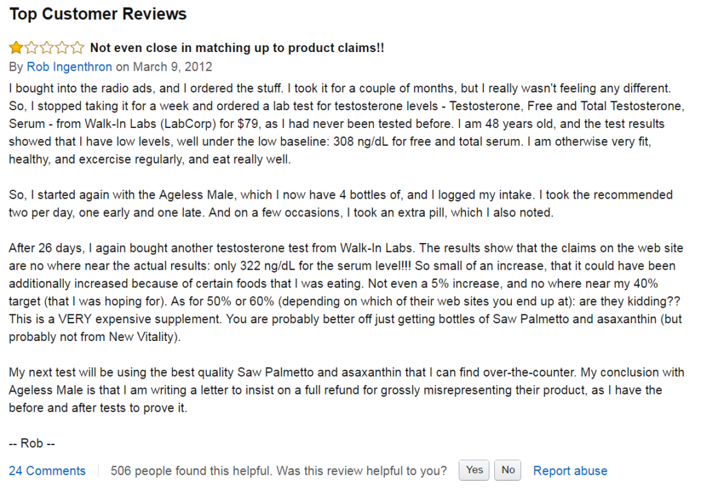 ageless male review on amazon