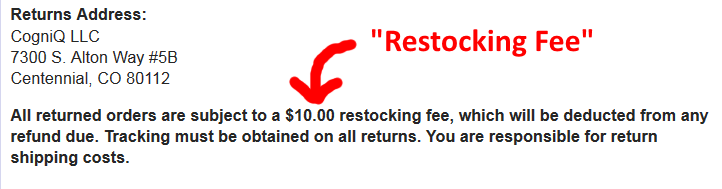cogniq restocking fee