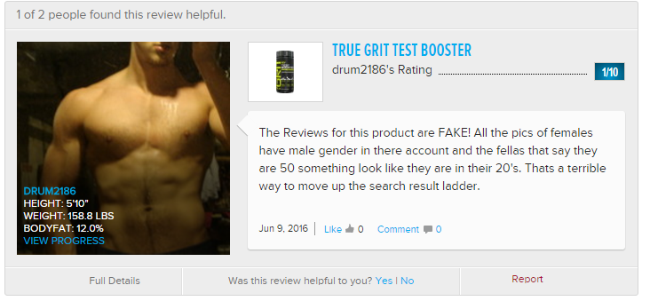 True Grit Testosterone Booster Reviews are Fake Image