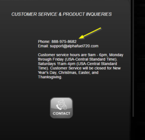alpha fuel 720 contact page info