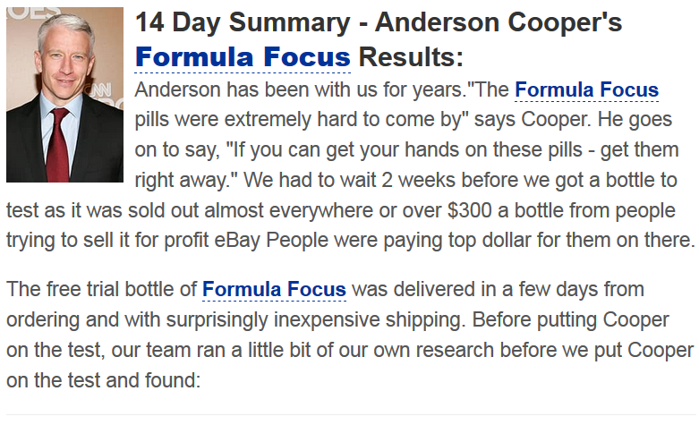 anderson cooper formula focus test results