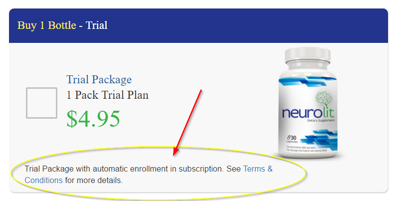 Neuro Lit Trial Package order screen