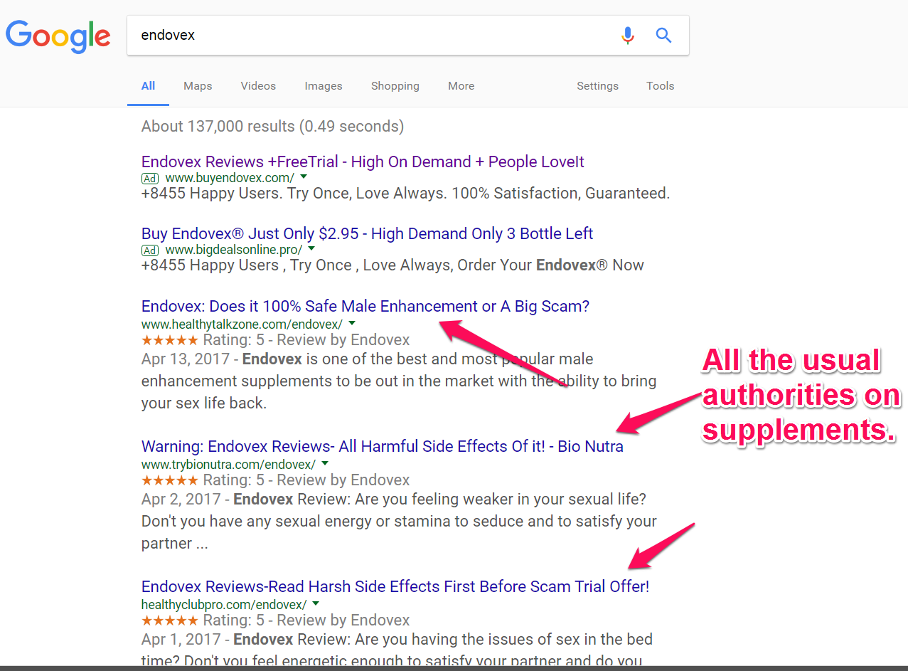 endovex google search results