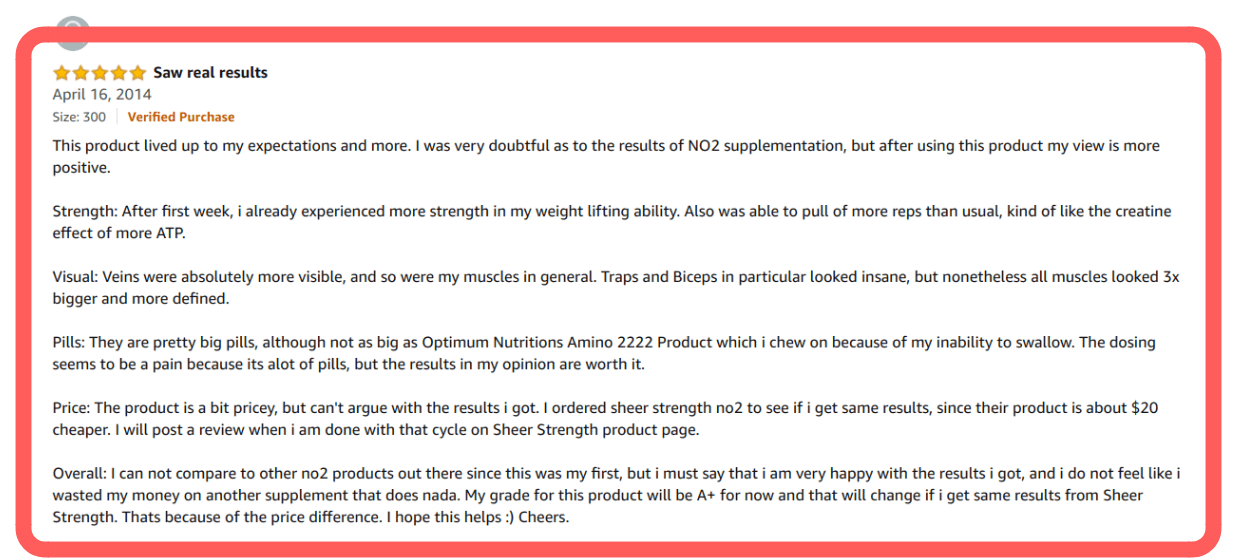 One NO2 Black user review says he got real results when it came to strength and muscle buidling