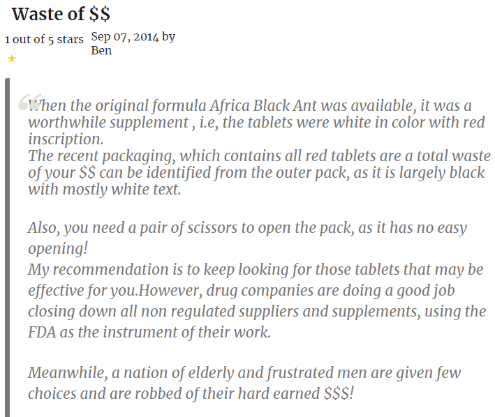 negative review of black ant pills