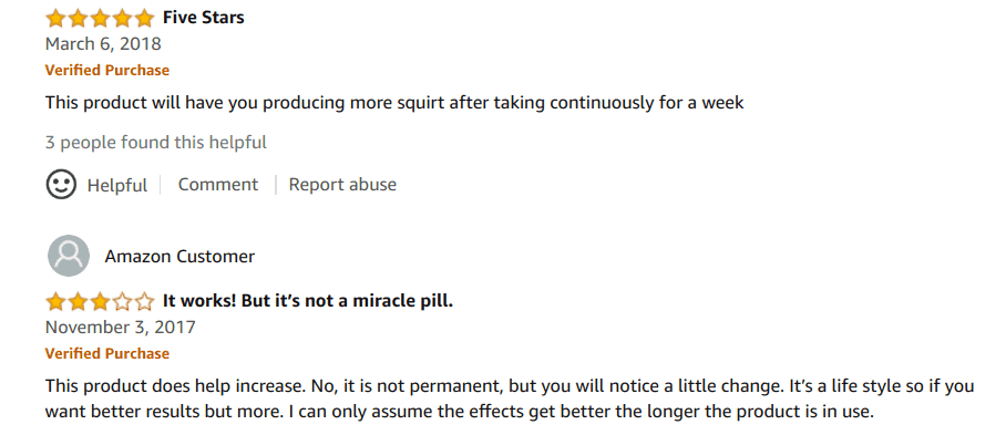 Amazon user reviews of ejaculoid