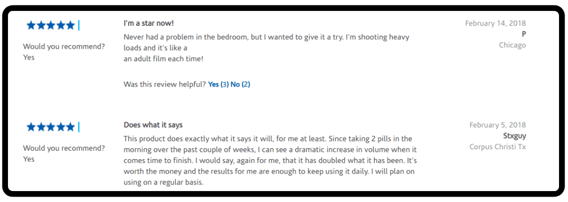 Positive user reviews for ejaculoid semen enhancer sex supplement