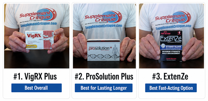 Comparison image showing my top 3 male enhancement supplements VigRX Plus ProSolution Plus and ExtenZe