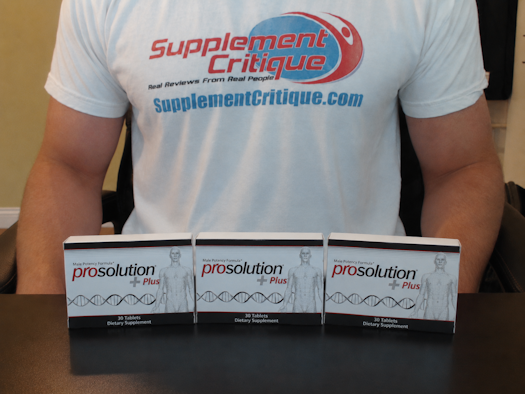 Three boxes of ProSolution Plus displayed on a desk in front of me during our three-month test