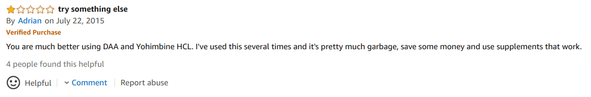 One negative review of Enzyte complains of the lack of Yohimbe in the ingredient profile