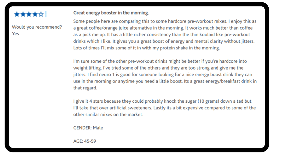Positive user review of Neuro one