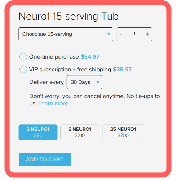 Neuro1 costs about $55, but the more you buy the more you save