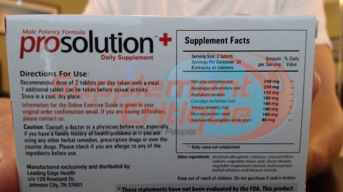 Ingredientes da embalagem de Prosolution Plus