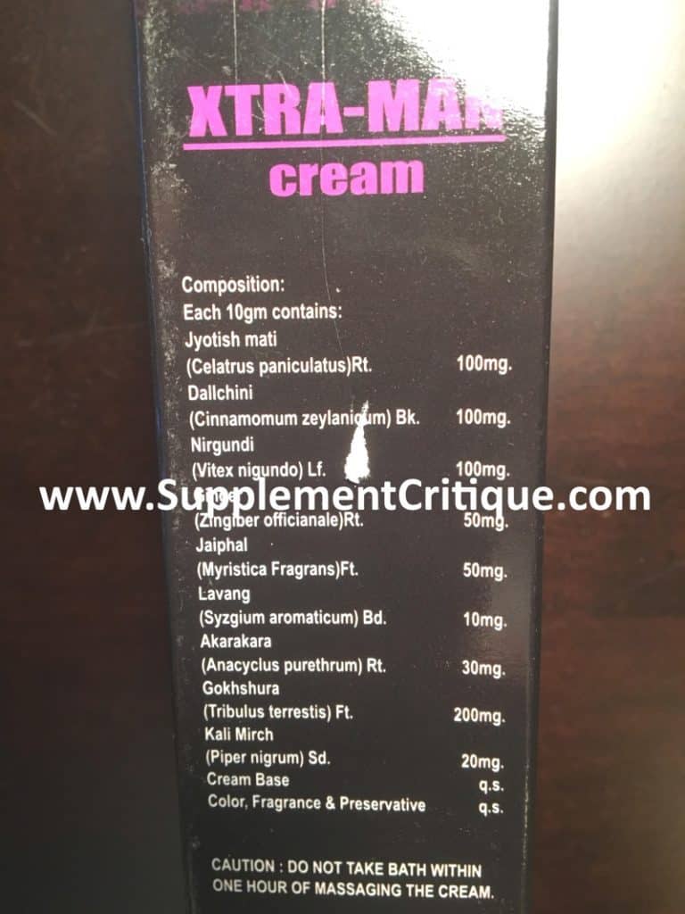 xtraman ingredients label