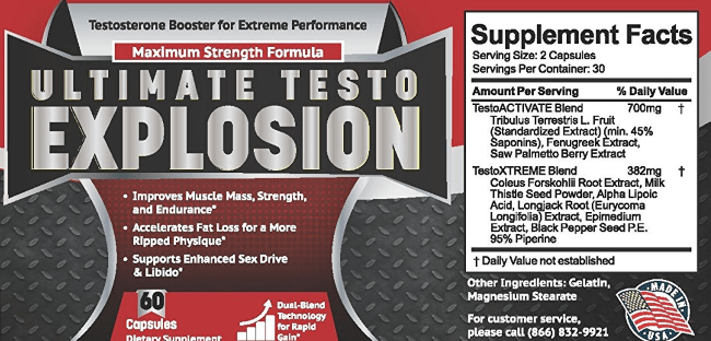 ultimate testo explosion ingredients label