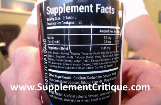 viril x ingredients label