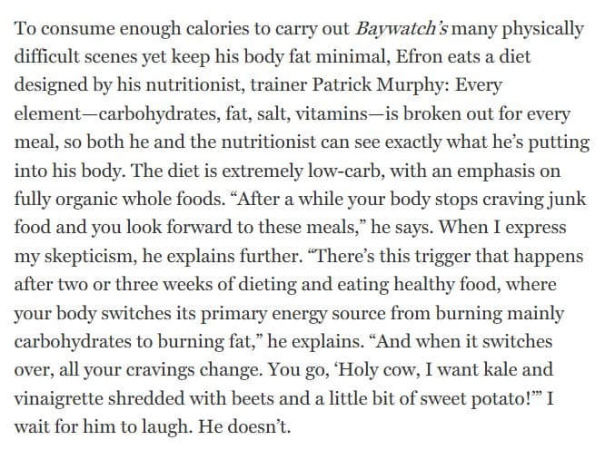zac efron diet interview