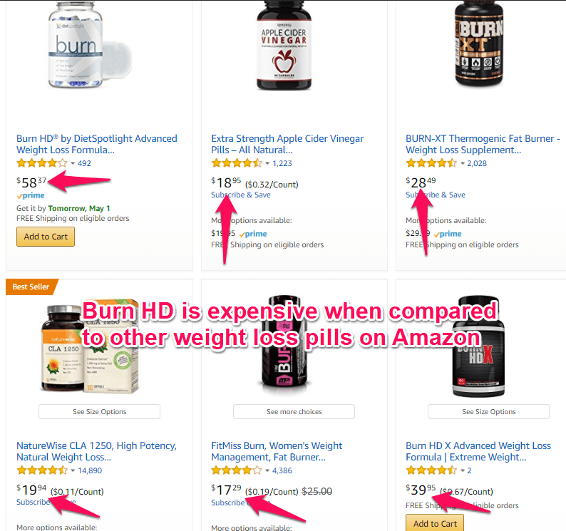 burn hd vs other weight loss pills on amazon