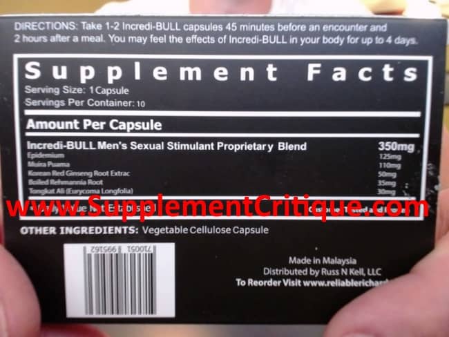 incredi-bull pill ingredients label
