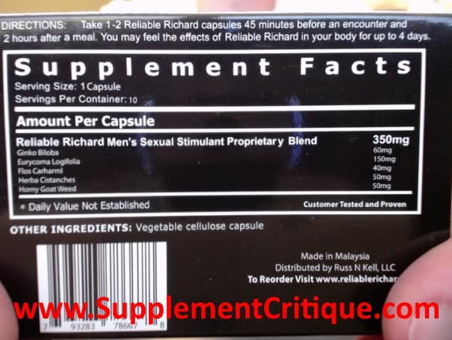 original reliable richard ingredients label