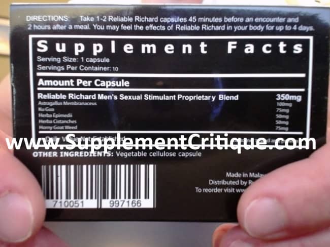 reliable richard extreme ingredients label