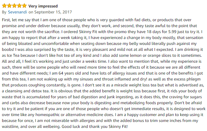 5 star review of skinny fit detox tea on amazon