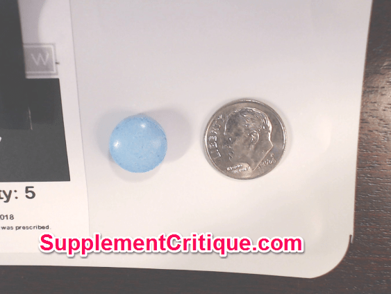 blue chew pill size compared to a dime