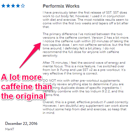 performix sst v2x caffeine content