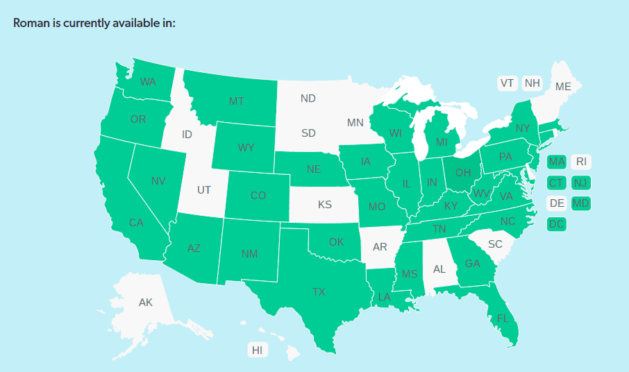 Get Roman is not available in every state
