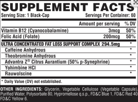 lipo 6 black hers ingredients label