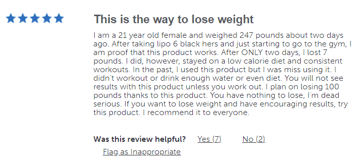 lipo 6 black hers positive review on gnc website
