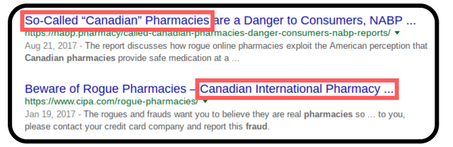 Many fake pharmacies pretend that they are from Canada