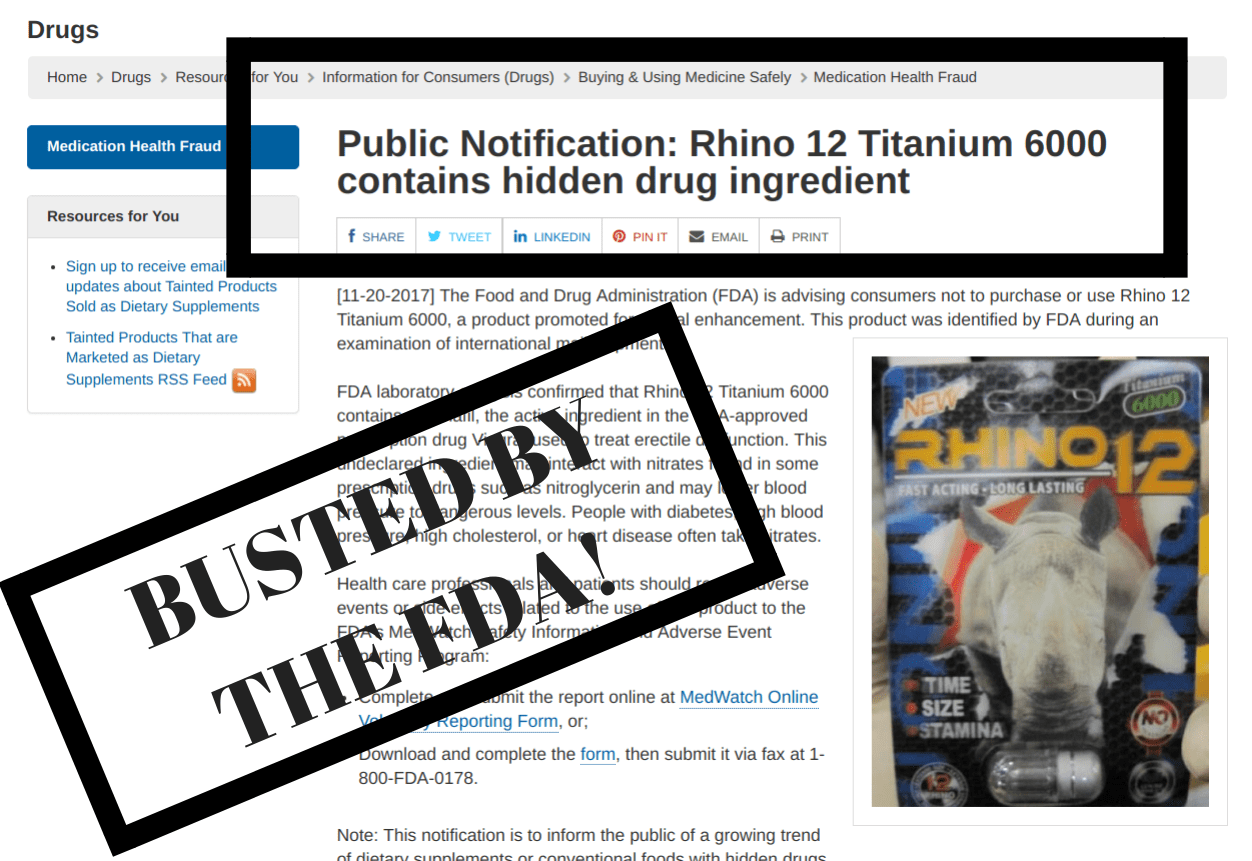 Rhino has been busted by the FDA for illegally injecting products with Sildenafil
