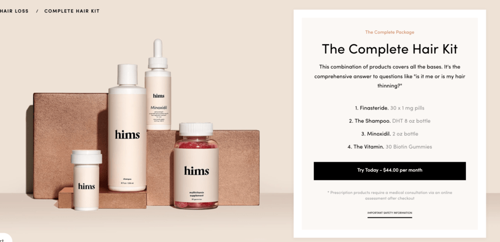 For Hims also sells hair loss products for men