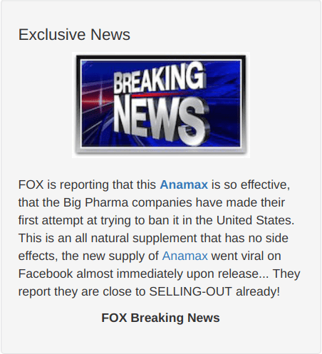 Amadax pretends to be featured on Fox News to sell their scam ED pill