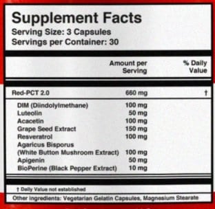 red pct 2.0 ingredients label
