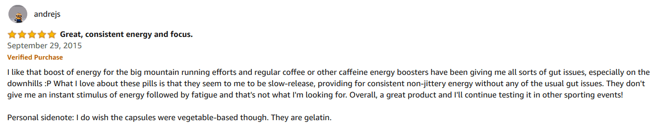A positive user review for Workforce energy pills