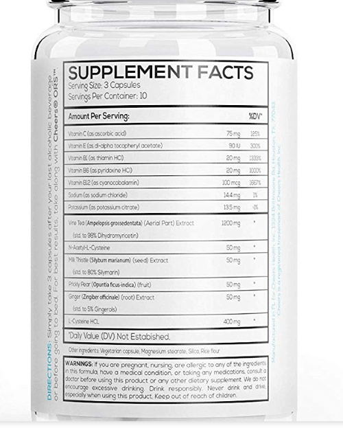cheers hangover cure ingredients label