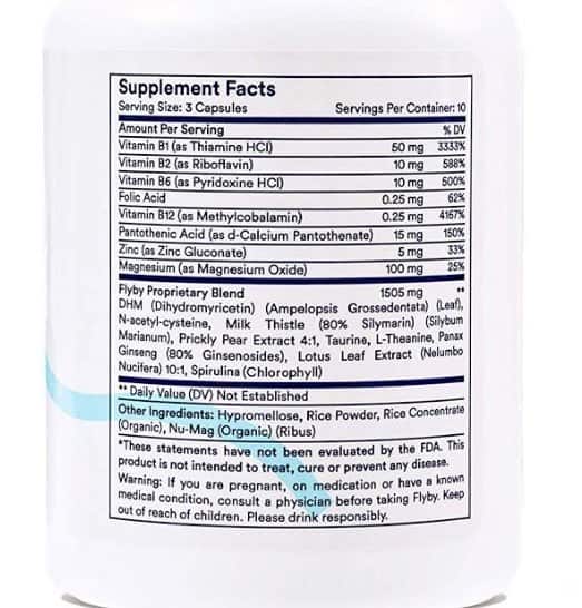 flyby hangover aid ingredients label