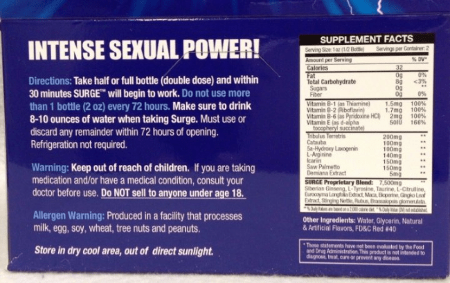 surge for him ingredients label