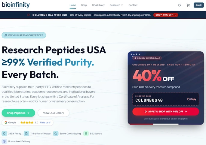 snapshot of the bioinfinity lab homepage